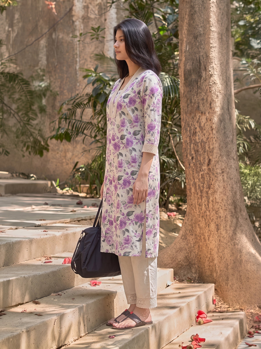 Inaaya Purple Kurta Set side view – The Suitable