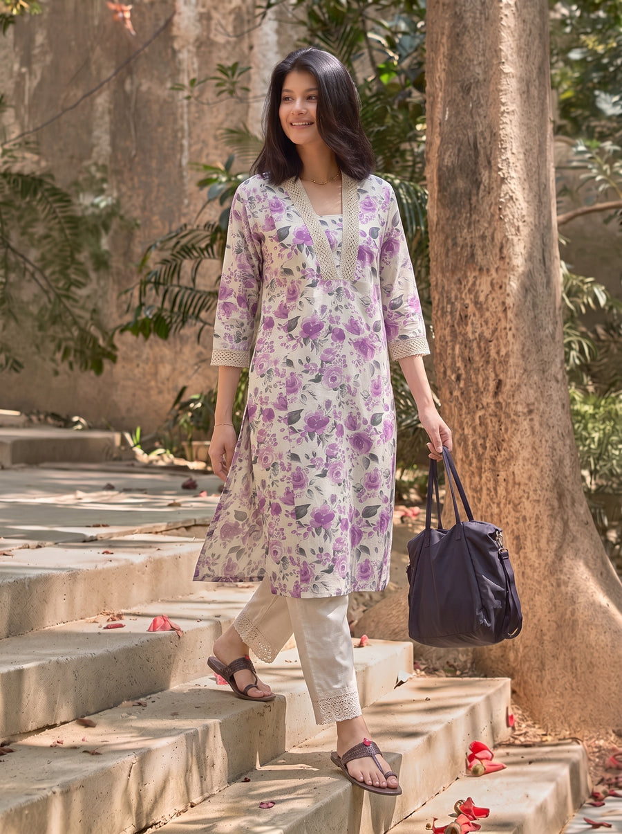 Inaaya Purple Kurta Set styled view 5 – The Suitable