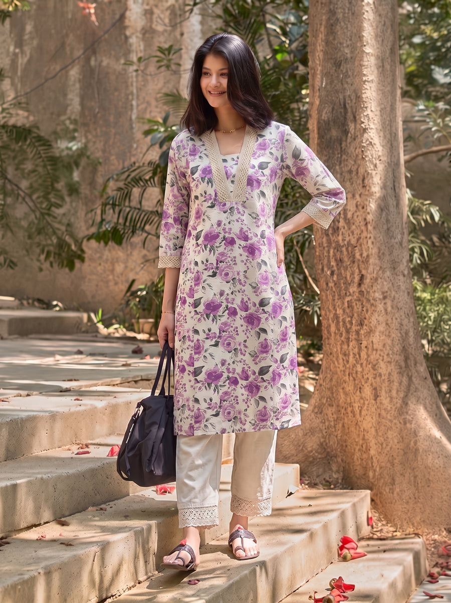 Inaaya Purple Kurta Set styled view 6 – The Suitable