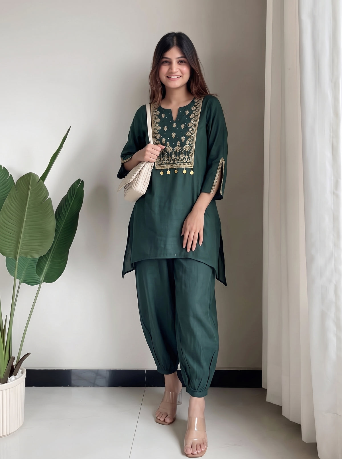 Nayab Dark Green Co-Ord Set front view – The Suitable