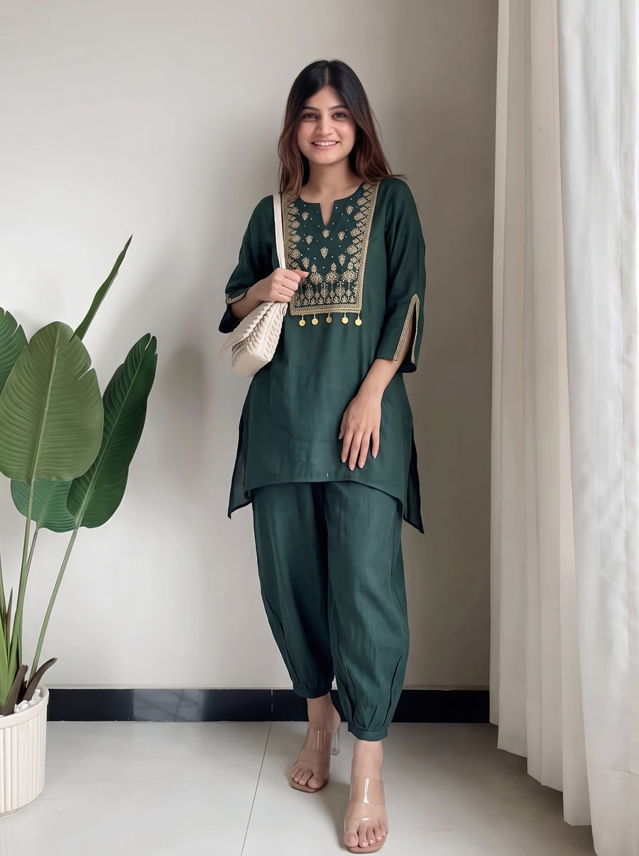 Nayab Dark Green Co-Ord Set front view – The Suitable