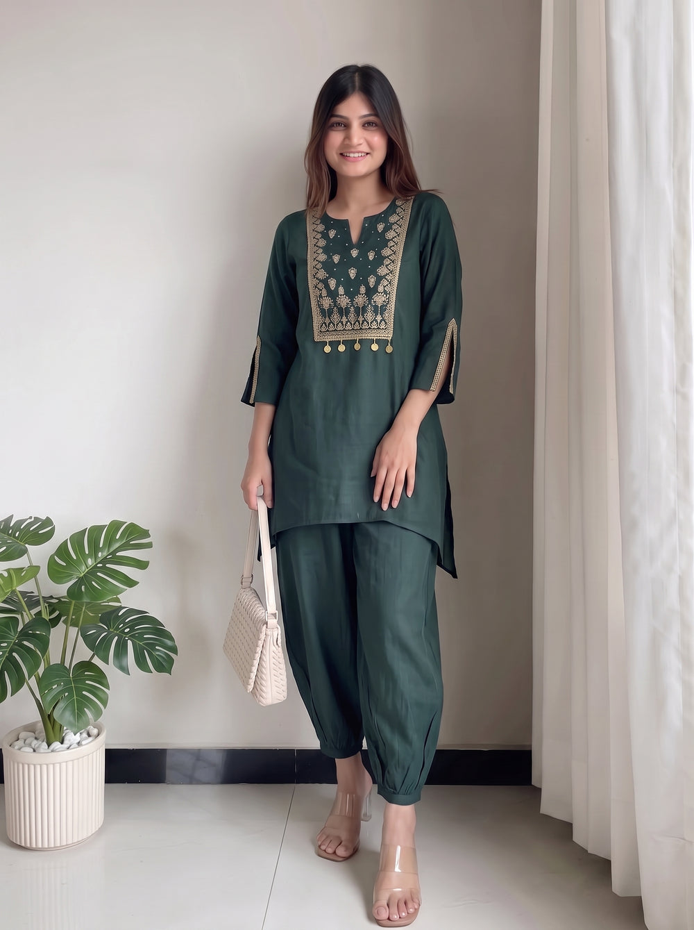 Nayab Dark Green Co-Ord Set styled view 5 – The Suitable