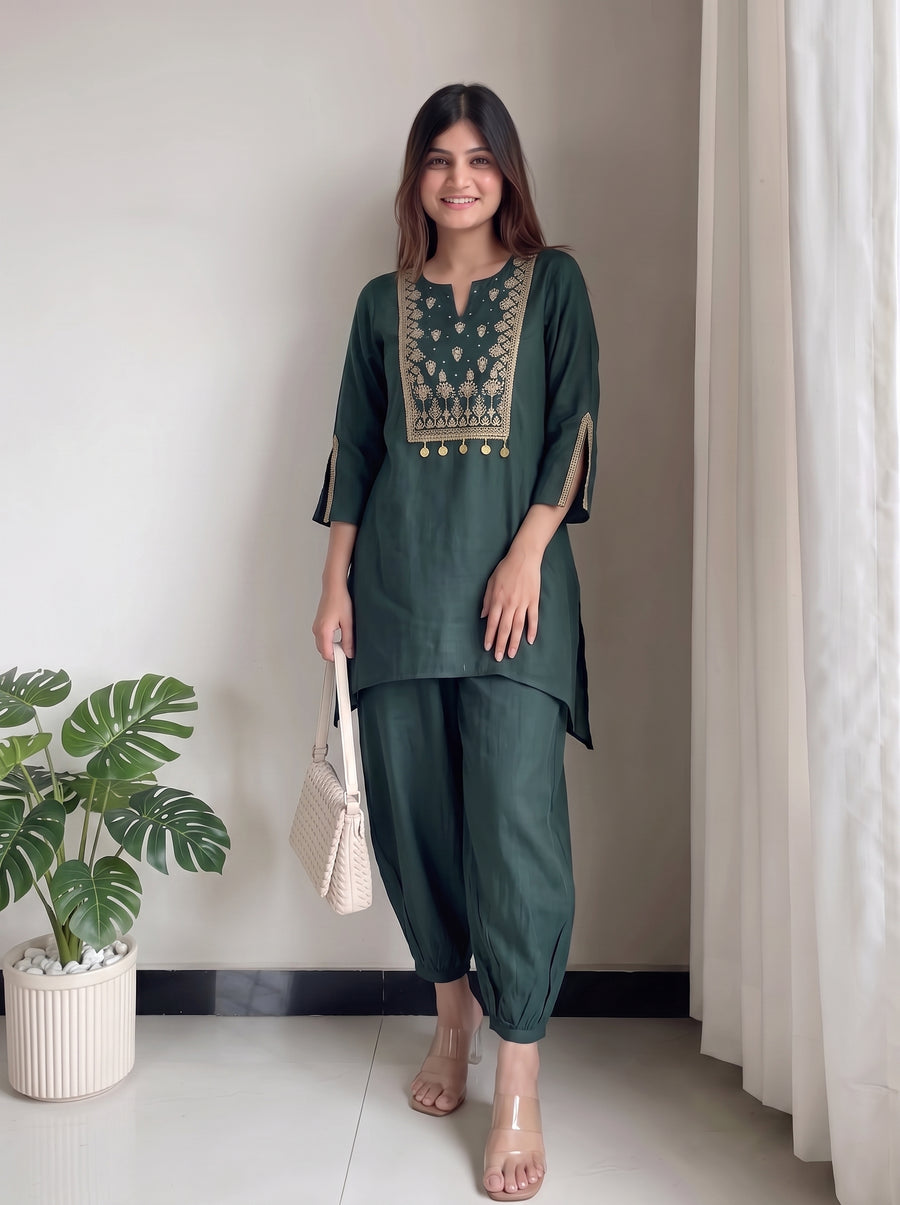 Nayab Dark Green Co-Ord Set styled view 5 – The Suitable