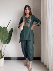 Nayab Dark Green Co-Ord Set styled view 6 – The Suitable