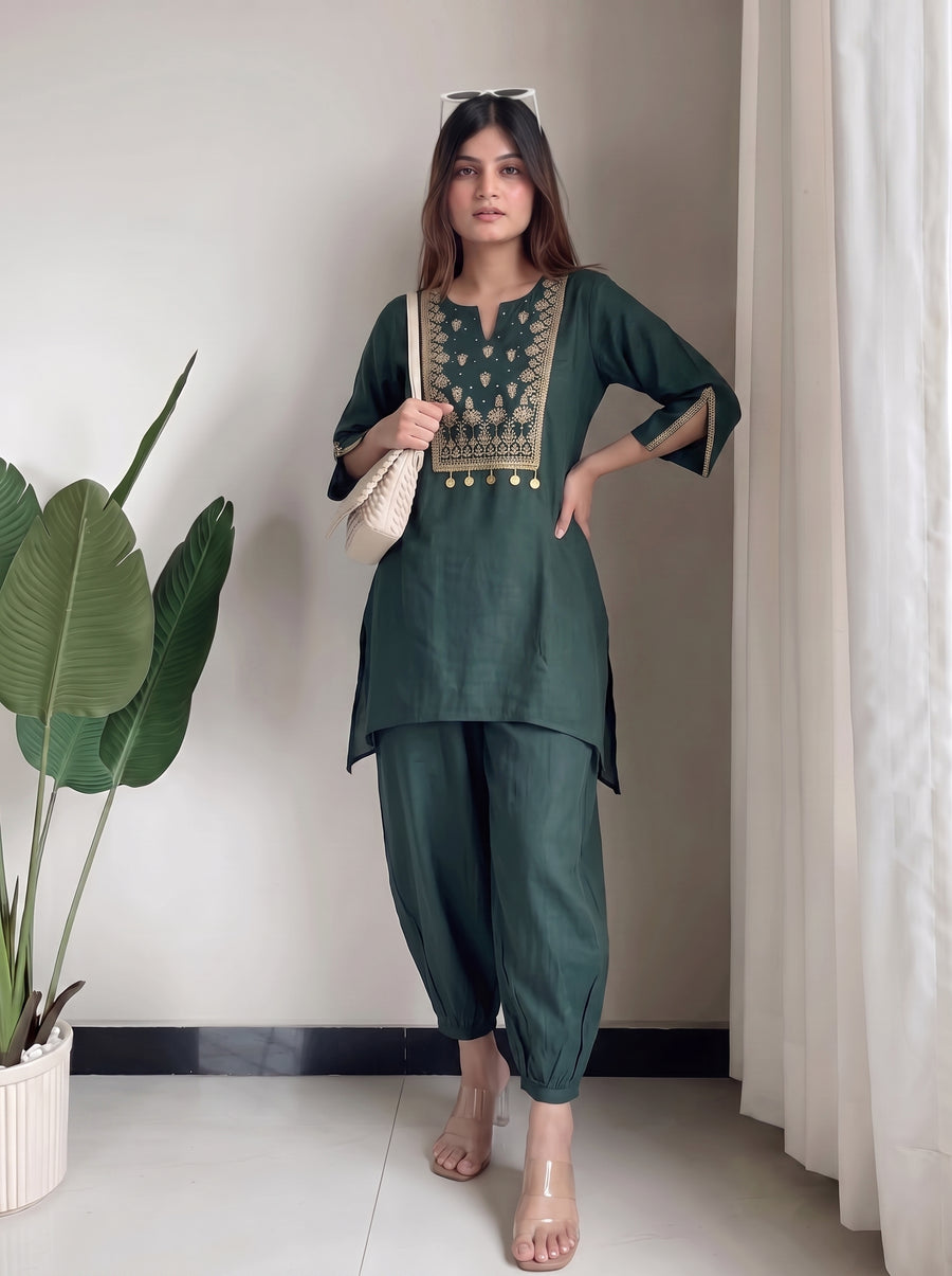 Nayab Dark Green Co-Ord Set styled view 6 – The Suitable