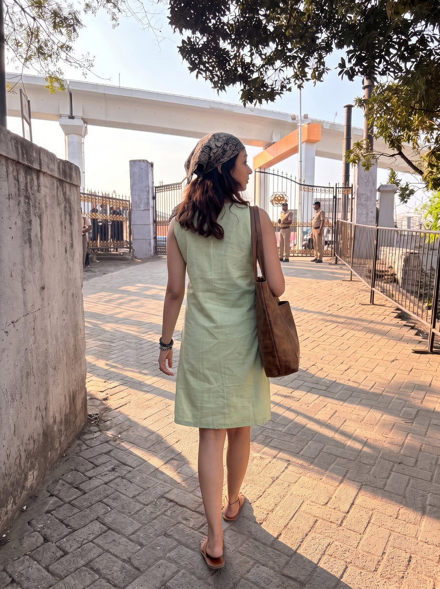 Elina Sage Green Midi Dress back view – The Suitable