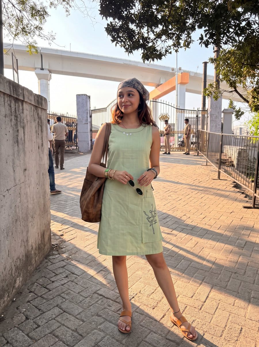 Elina Sage Green Midi Dress front view – The Suitable