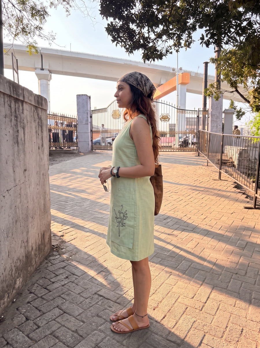 Elina Sage Green Midi Dress side view – The Suitable