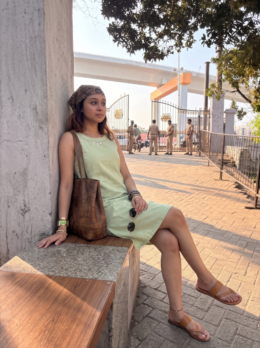 Elina Sage Green Midi Dress styled view 7 – The Suitable
