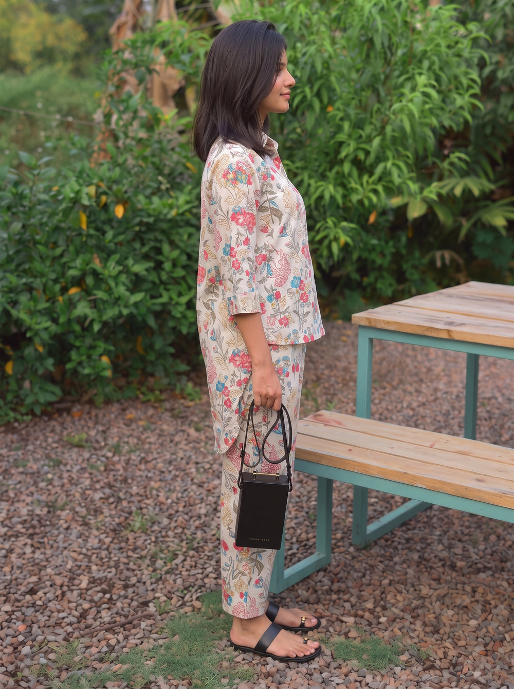 Nysa Off White Printed Co-Ord Set side view – The Suitable