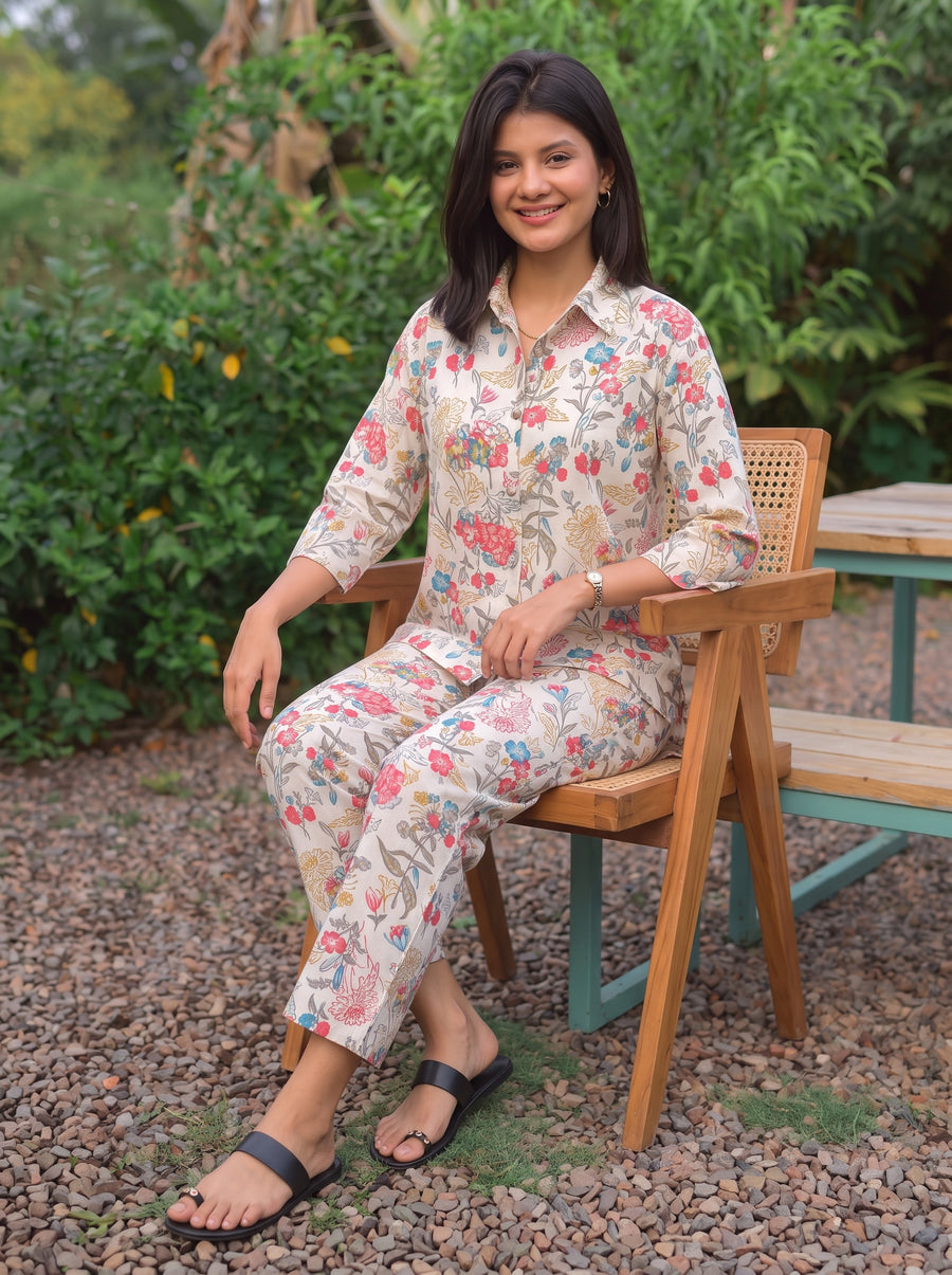 Nysa Off White Printed Co-Ord Set styled view 6 – The Suitable