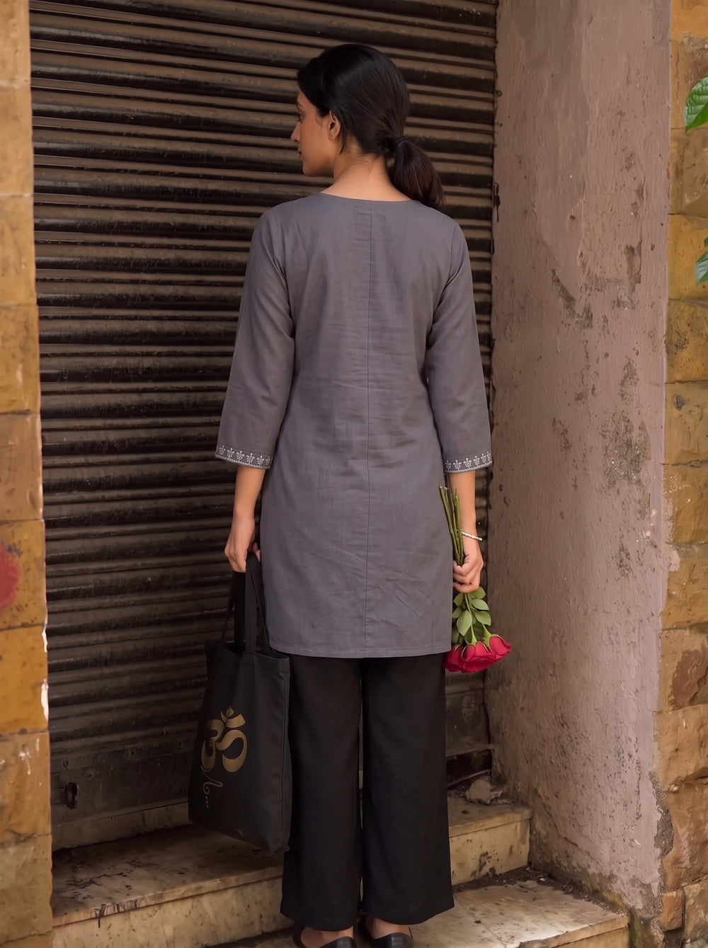 Tisha Dark Grey Embroidered Top back view – The Suitable