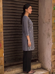 Tisha Dark Grey Embroidered Top side view – The Suitable