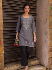 Tisha Dark Grey Embroidered Top styled view 5 – The Suitable