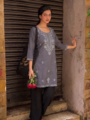 Tisha Dark Grey Embroidered Top styled view 6 – The Suitable