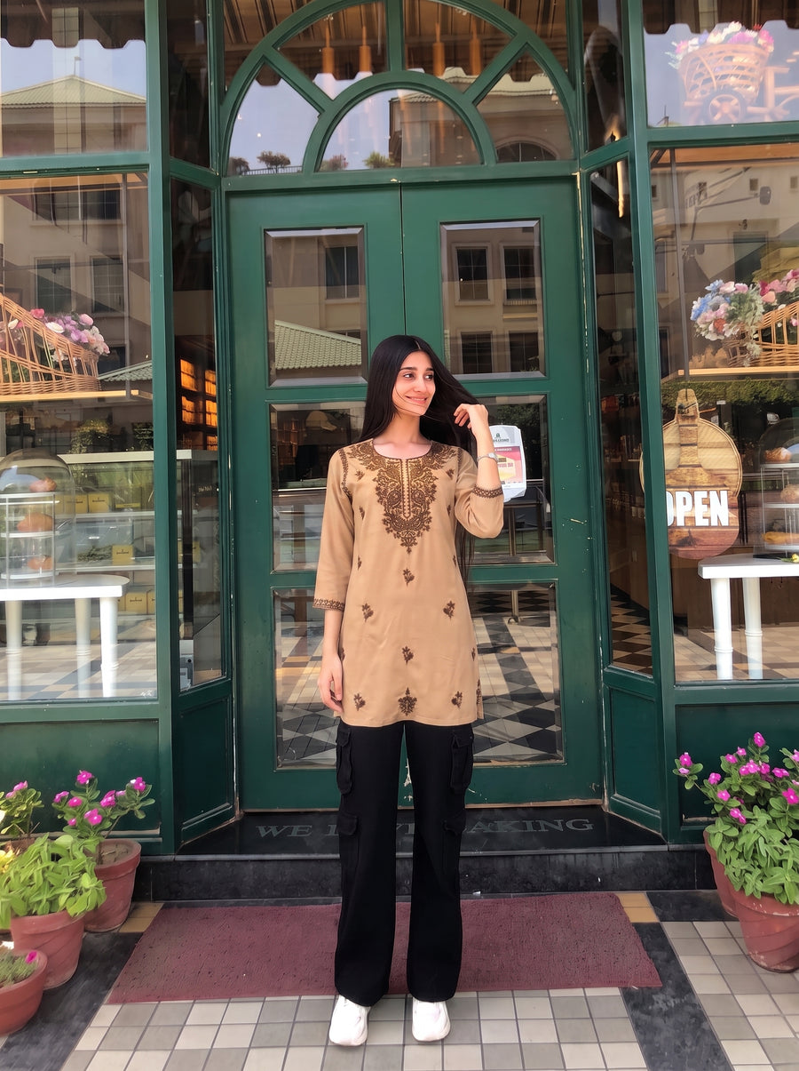 Mira Beige Embroidered Top back view – The Suitable