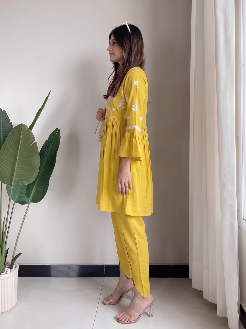 Naina Yellow Co-Ord Set side view – The Suitable