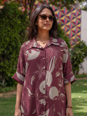 Tara Maroon Co-Ord Set neckline detail – The Suitable