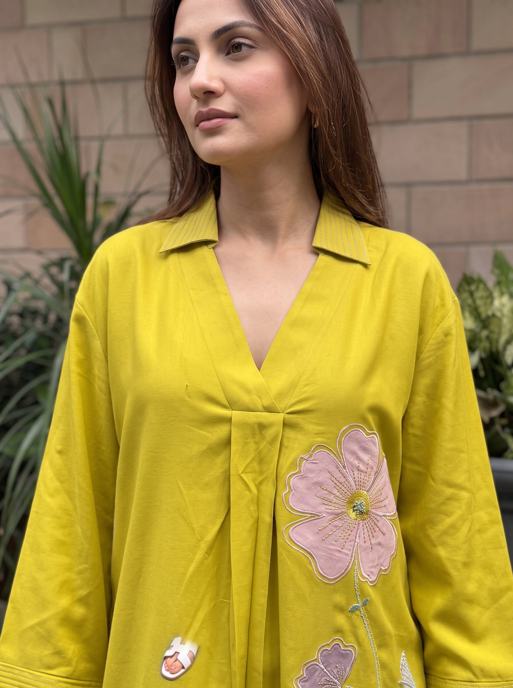 Kiara Yellow Co-Ord Set neckline detail – The Suitable