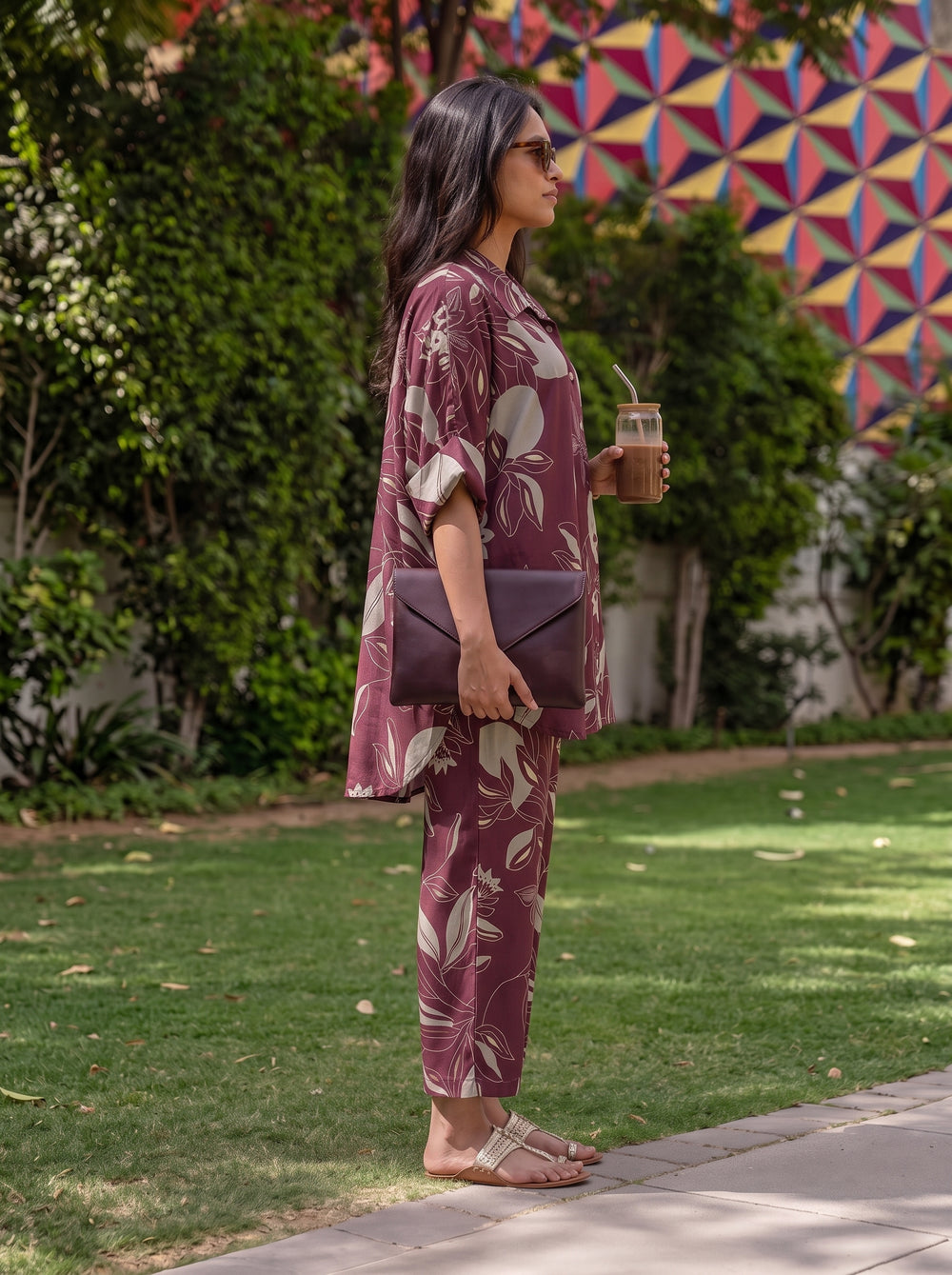 Tara Maroon Co-Ord Set side view – The Suitable
