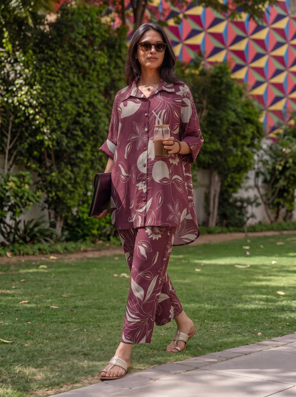 Tara Maroon Co-Ord Set styled view 5 – The Suitable