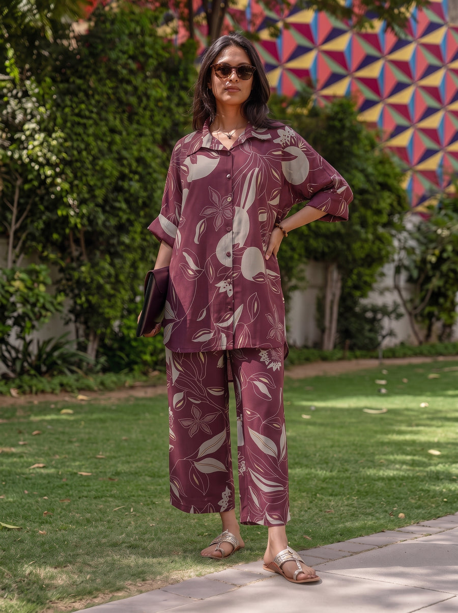 Tara Maroon Co-Ord Set styled view 6 – The Suitable